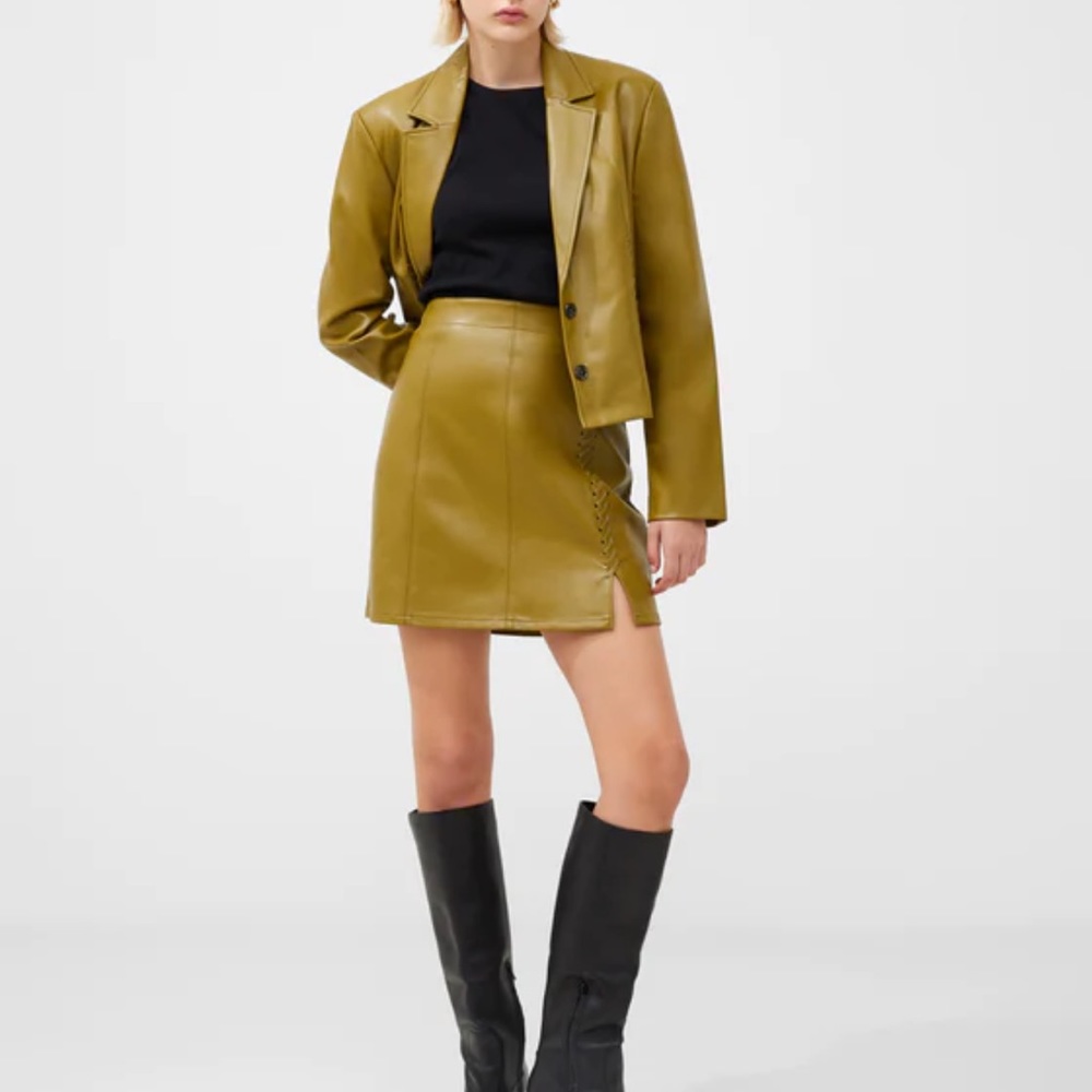 French Connection Crolenda PU Leather Nutria Stitch Mini Skirt Size 4